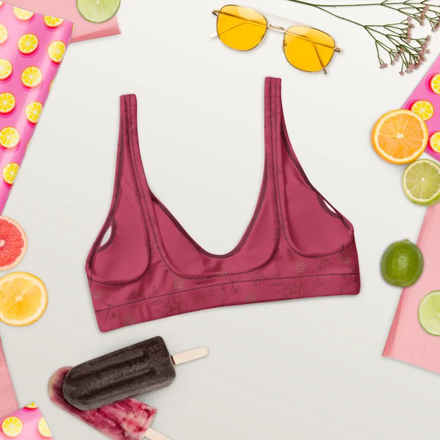 Gold Leaves and Chocolate Flowers on Magenta Eco-Green Padded Bikini Top product image (4)