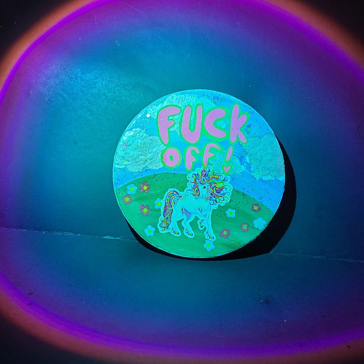 FUCK OFF! painting on upcycled candle cap product image (2)
