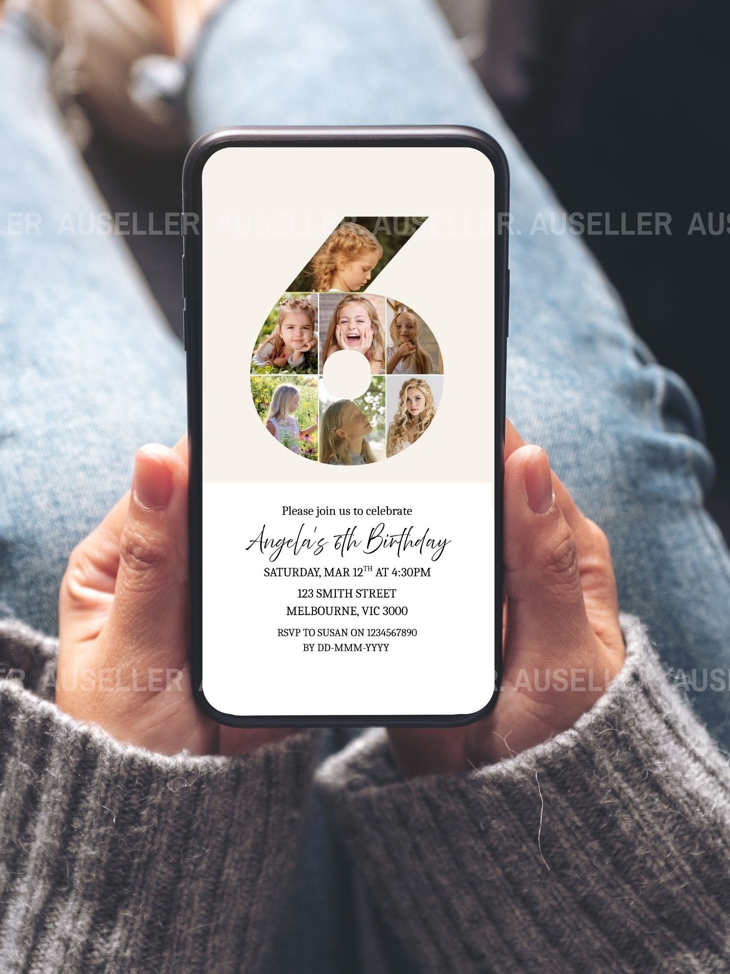 6th Birthday Photo Collage Editable Invitation Template product image (8)