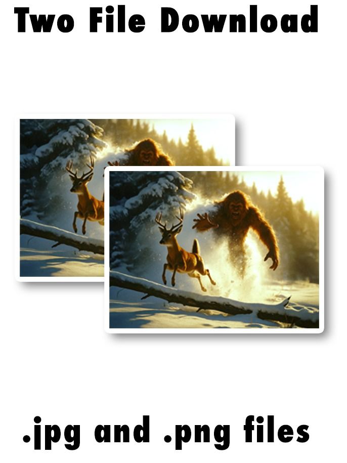 Red Devil Ambush – Bigfoot vs. Whitetail | Legendary Cryptid Encounter Art Print product image (4)