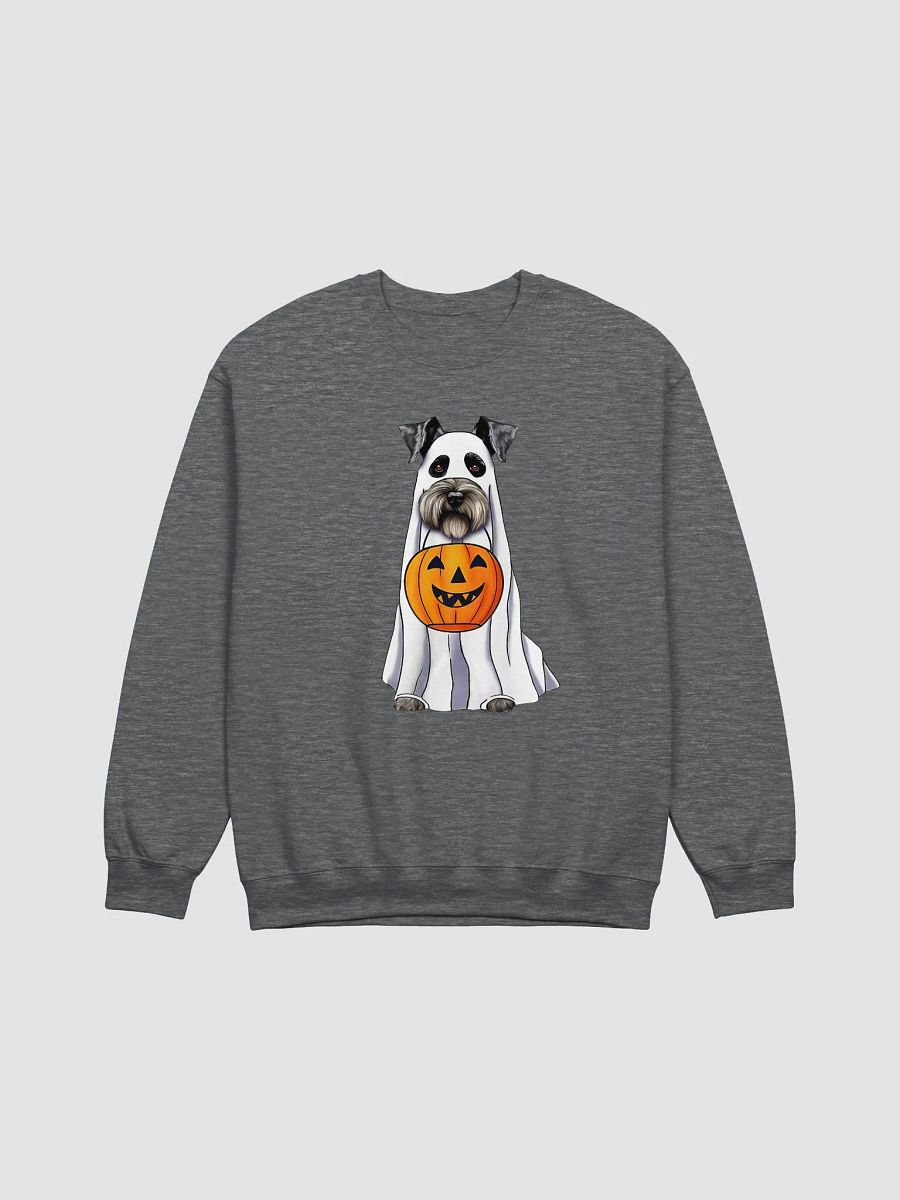 Schnauzer Halloween Sweatshirt | Funny Fall & Halloween Schnauzer Wearing a Ghost Costume with Pumpkin Basket product image (7)