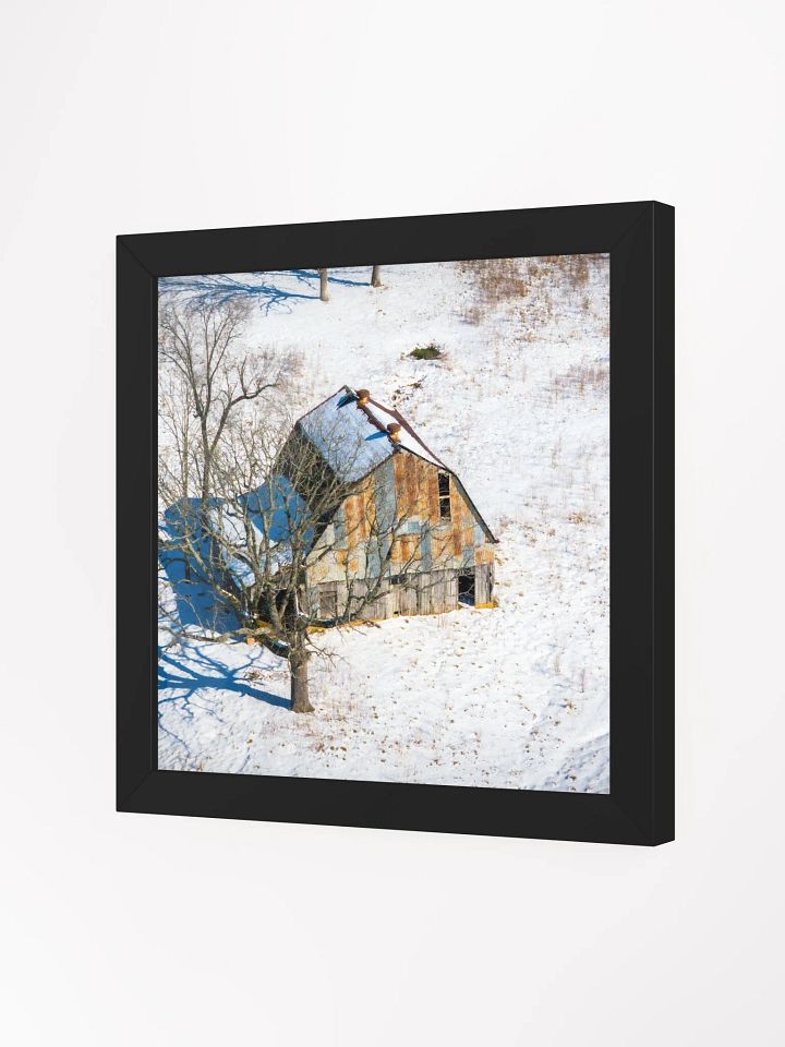 Winter Sentinel – An Ozarks Barn in Snow - Framed Poster (Multiple Square Sizes Available) product image (7)