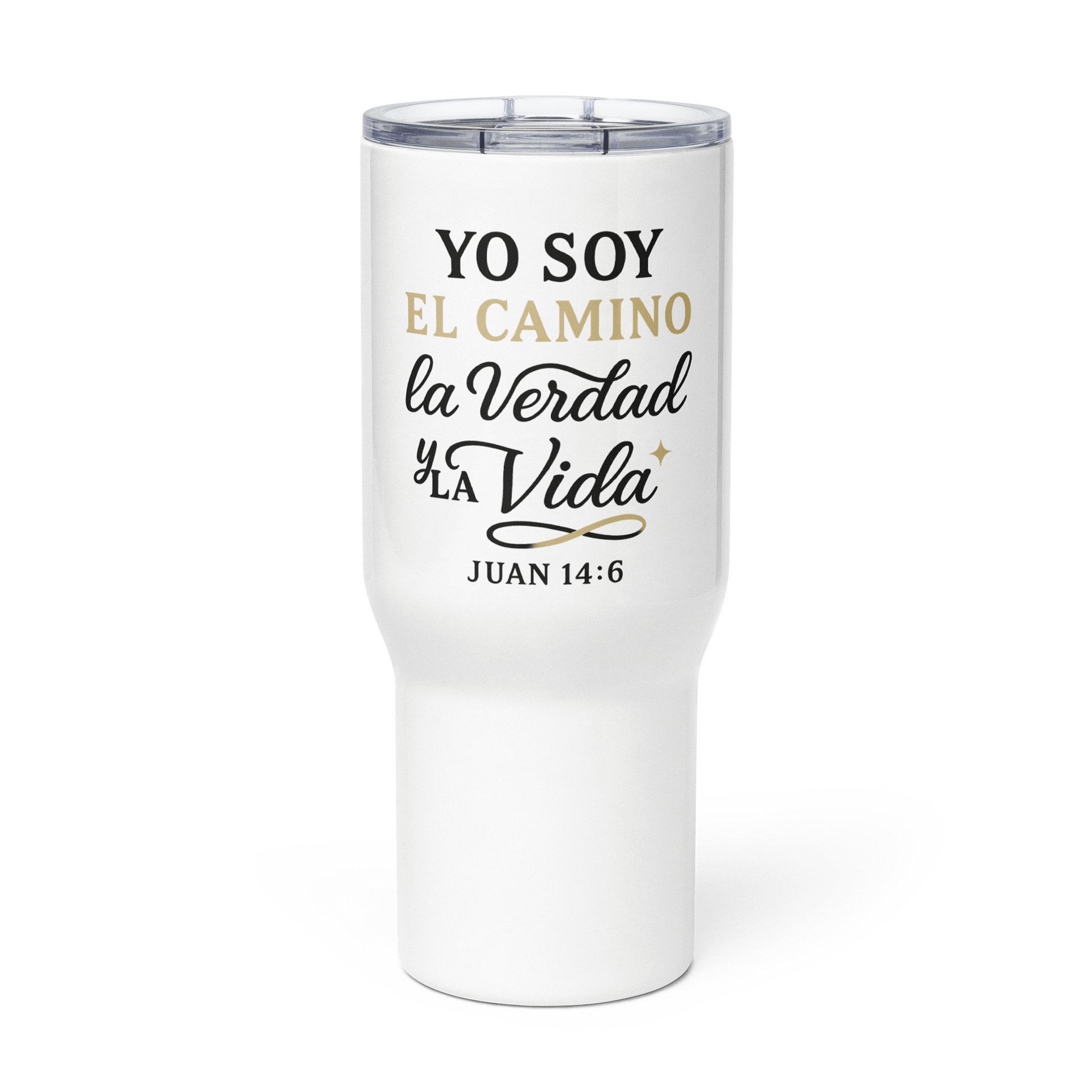 Christian Travel Mug – “Yo Soy el Camino, la Verdad y la Vida” – Spanish Scripture with Handle product image (1)