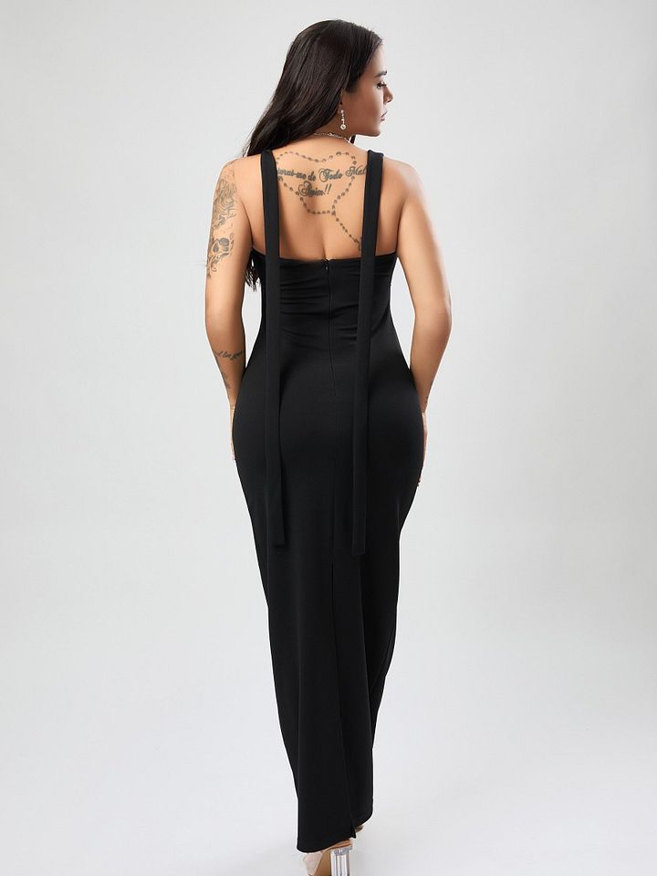 Wholesale high quality sexy stylish medium stretch beaded decor hollow maxi dress product image (2)