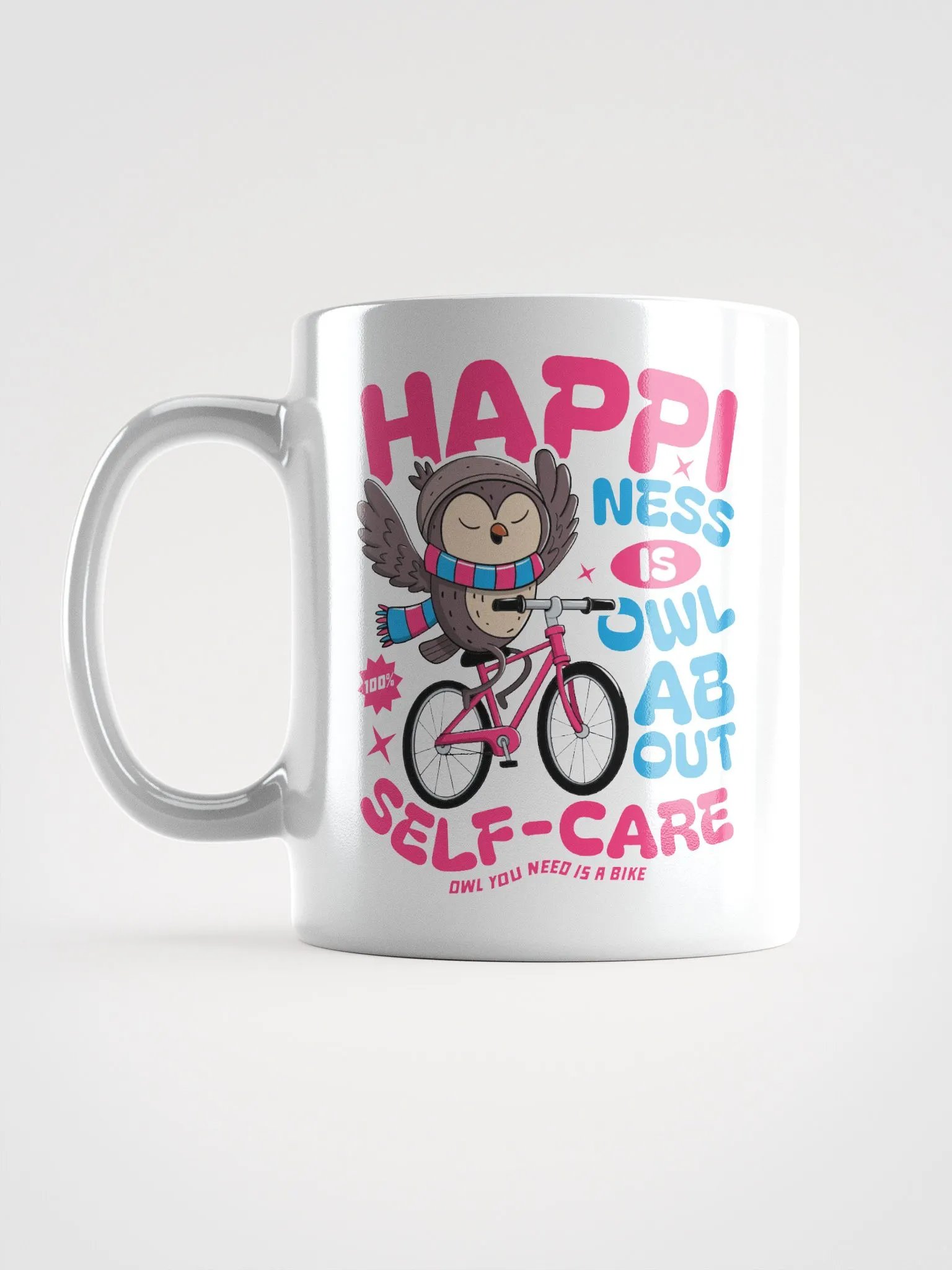Happiness Is Owl About Self-Care Mug – Cute Owl Bike Design product image (6)