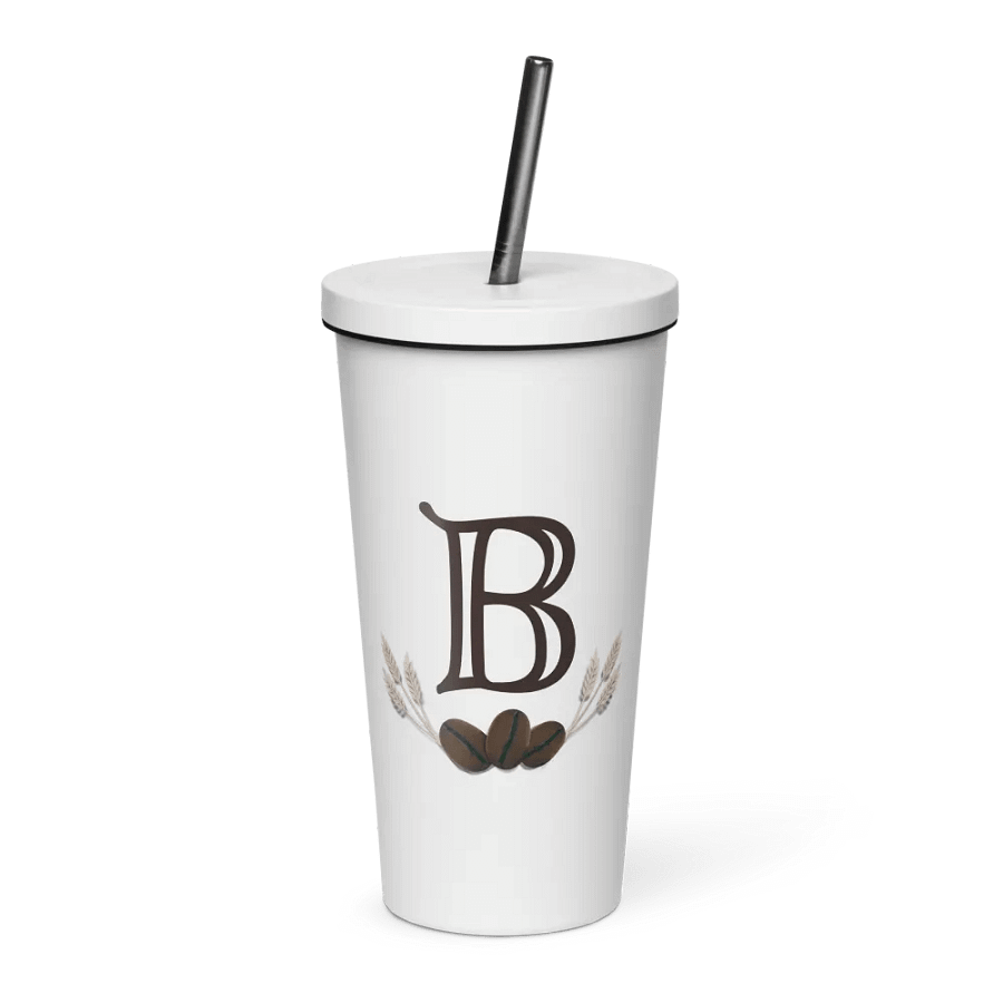 Bean and Barrel Brown Logo Insulated White Tumbler with Straw product image (3)