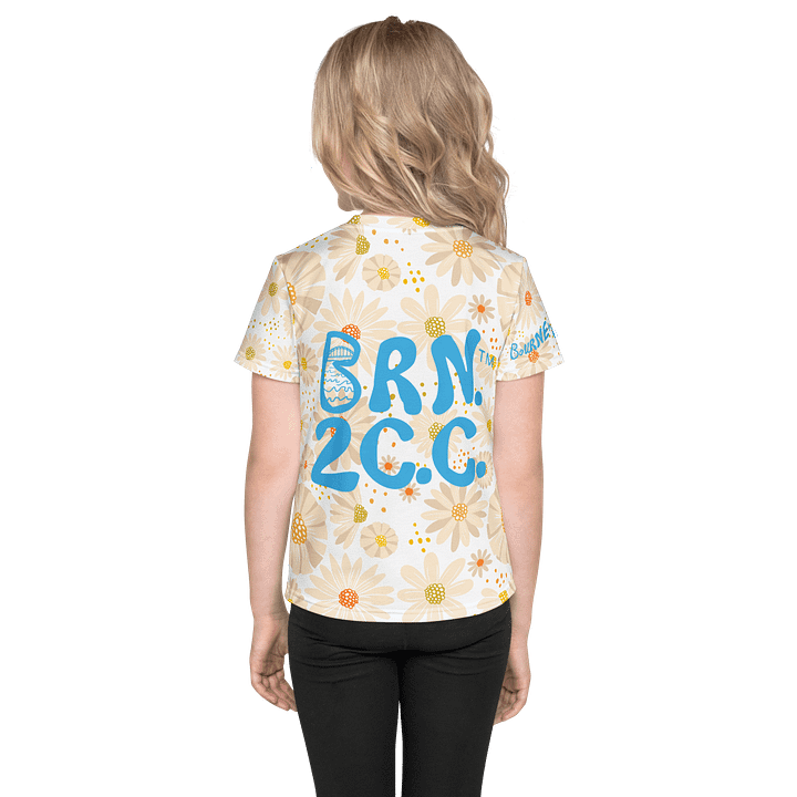 Girls' | Little Kids T-Shirt | BOURNE to Cape Cod™ | Vibrant Coastal Tee for Kids | Blue Logo on Daisies product image (2)