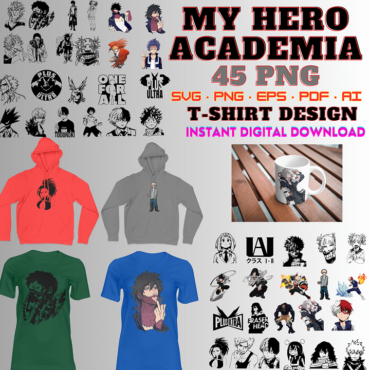 My Hero Academia SVG Bundle, Anime Svg, 45 Png, 250 Files, Anime Hero Svg, Png, Anime bundle Png, Anime Silhouette SVG, Anime Character product image (1)