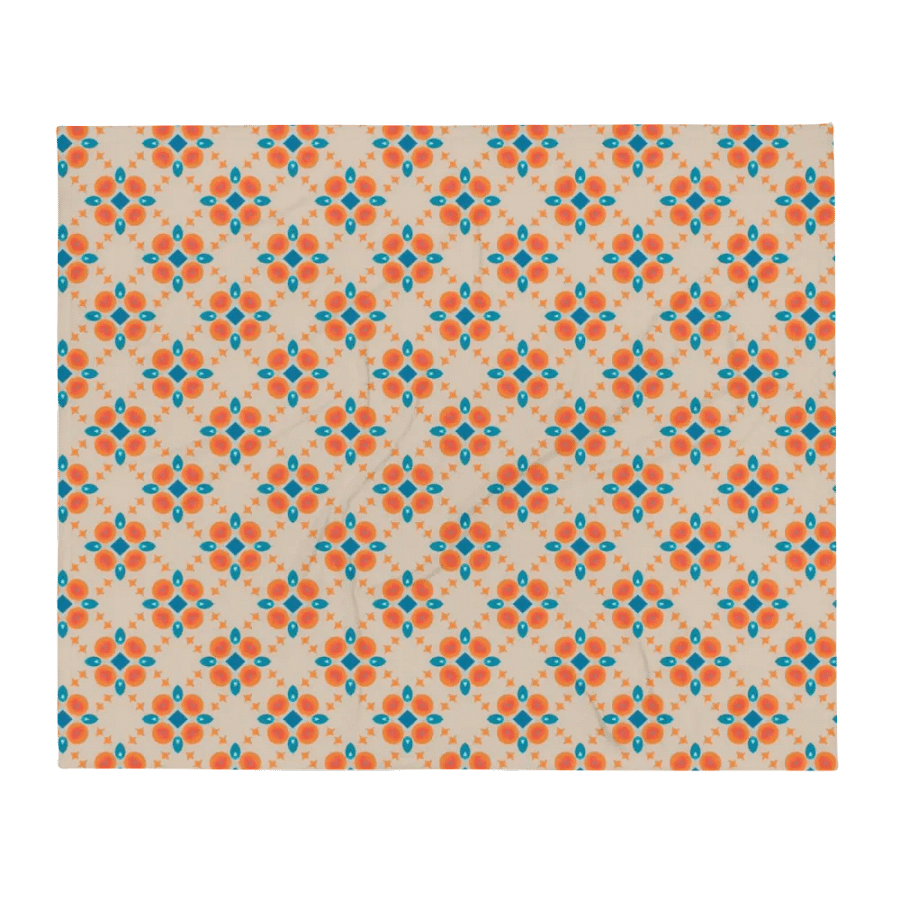 Cream Orange & Blue Diamond Floral Throw Blanket product image (5)
