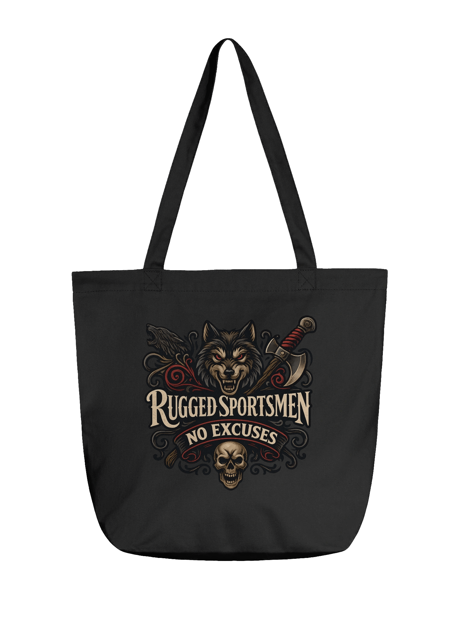 Rugged Sportsmen No Excuses Wolf & Skull Tote Bag product image (1)