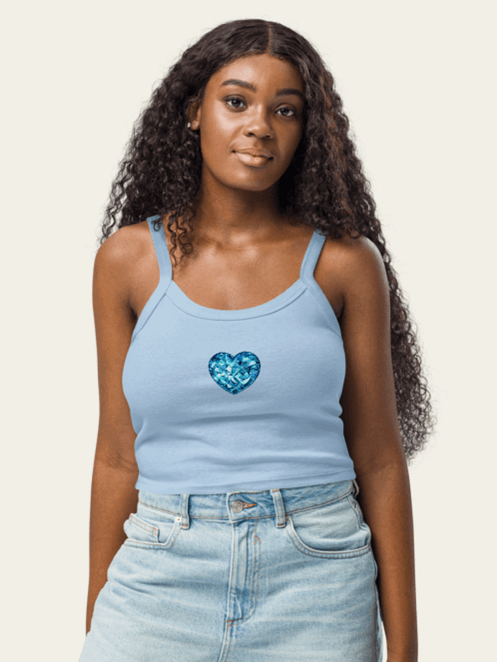 Ribbed Crystal Heart Tank Top - Baby Blue product image (1)