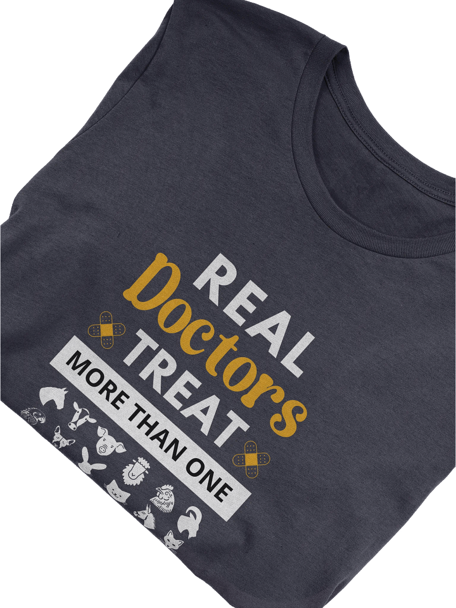 "Real doctor treat more than one species" t-shirt (dark background) product image (4)