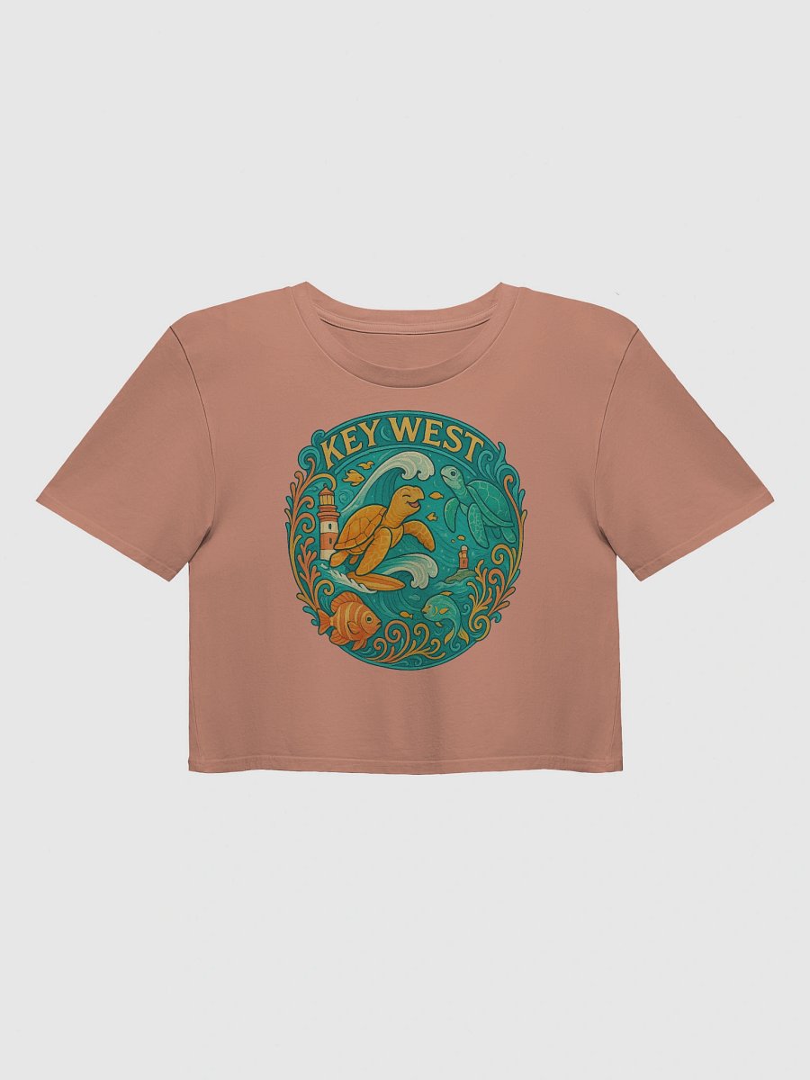Key West Tropical Ladies Crop Top with Turtles, Fish, and Lighthouse product image (1)