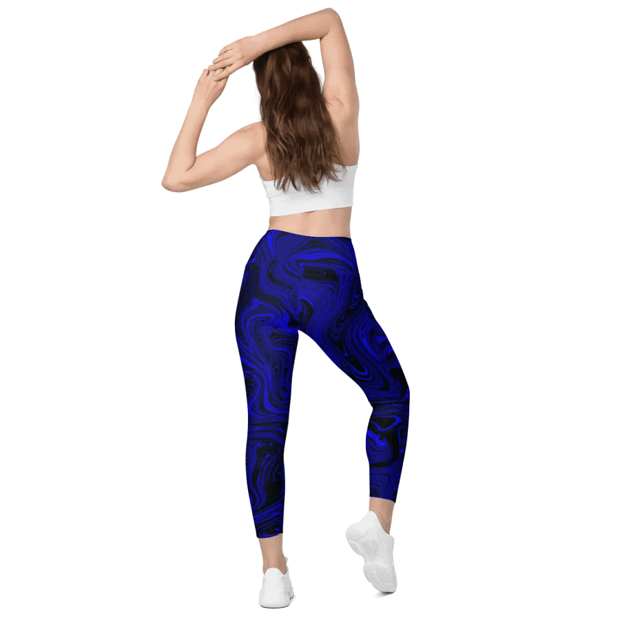 Leggings with Pockets - Dark Blue and Black Fluid Swirls product image (6)