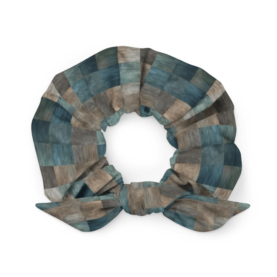 Hair Scrunchie - Checkered Pattern in Blues, Greens, and Browns product image (1)
