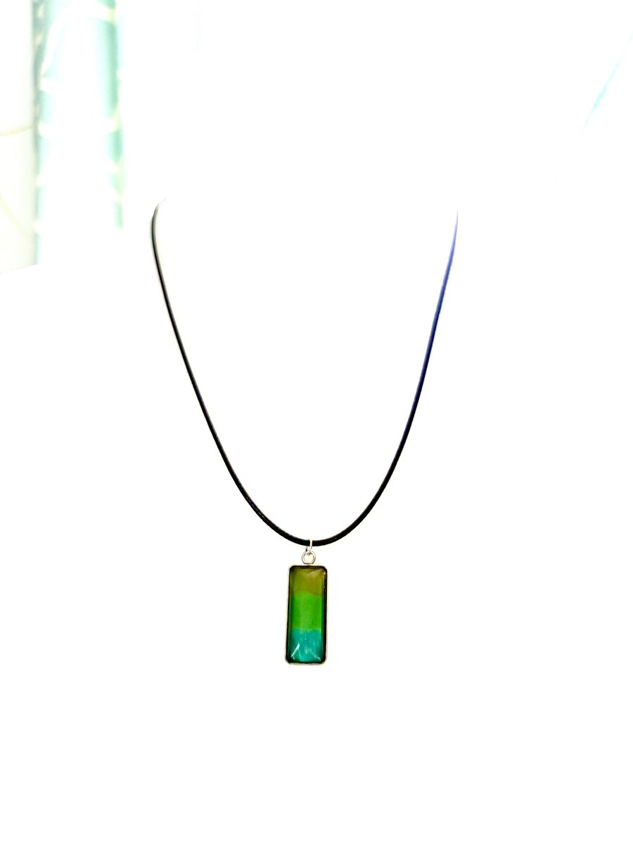 Electric Tide Pendant Necklace | Yellow Green Gradient | Rectangle Cabochon | Monique Faella Designs™ | MFD-00150 product image (3)