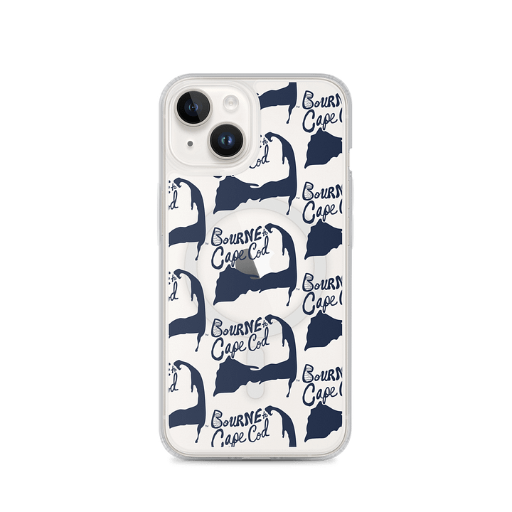 BOURNE to Cape Cod™ | MagSafe® Clear iPhone® Case | Coastal Cool Protection & Style | Navy Blue | Repeat Logo product image (1)