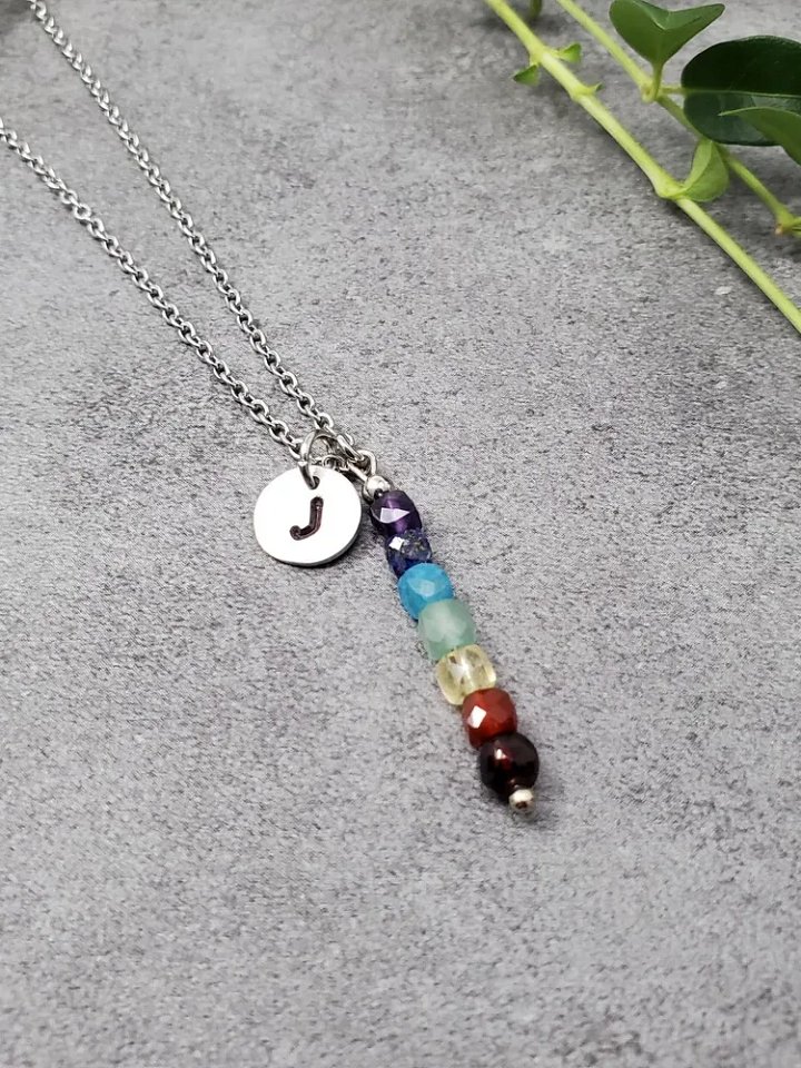 Personalized Mini Chakra Y Necklace – 18" – Initial Charm | Healing Stones | Intention Jewelry product image (1)