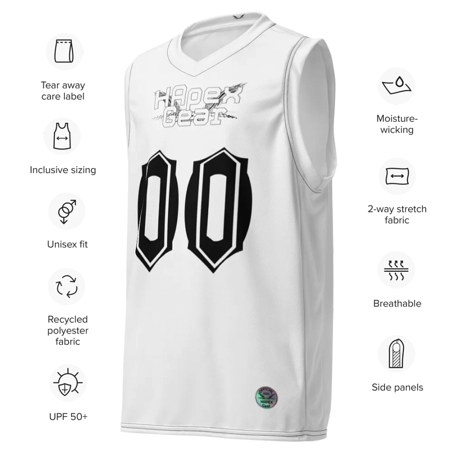 Capital EISKO - White - Recycled Unisex Basketball Jersey - White HApex Gear Black Logo product image (7)