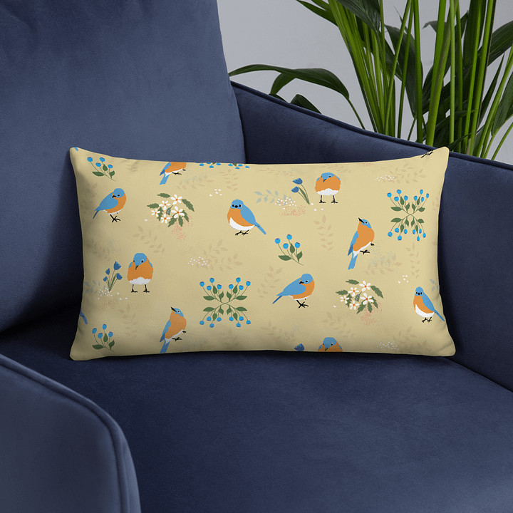 “Best of Both Worlds” Bluebirds & Flowers Pillow in Tan product image (2)