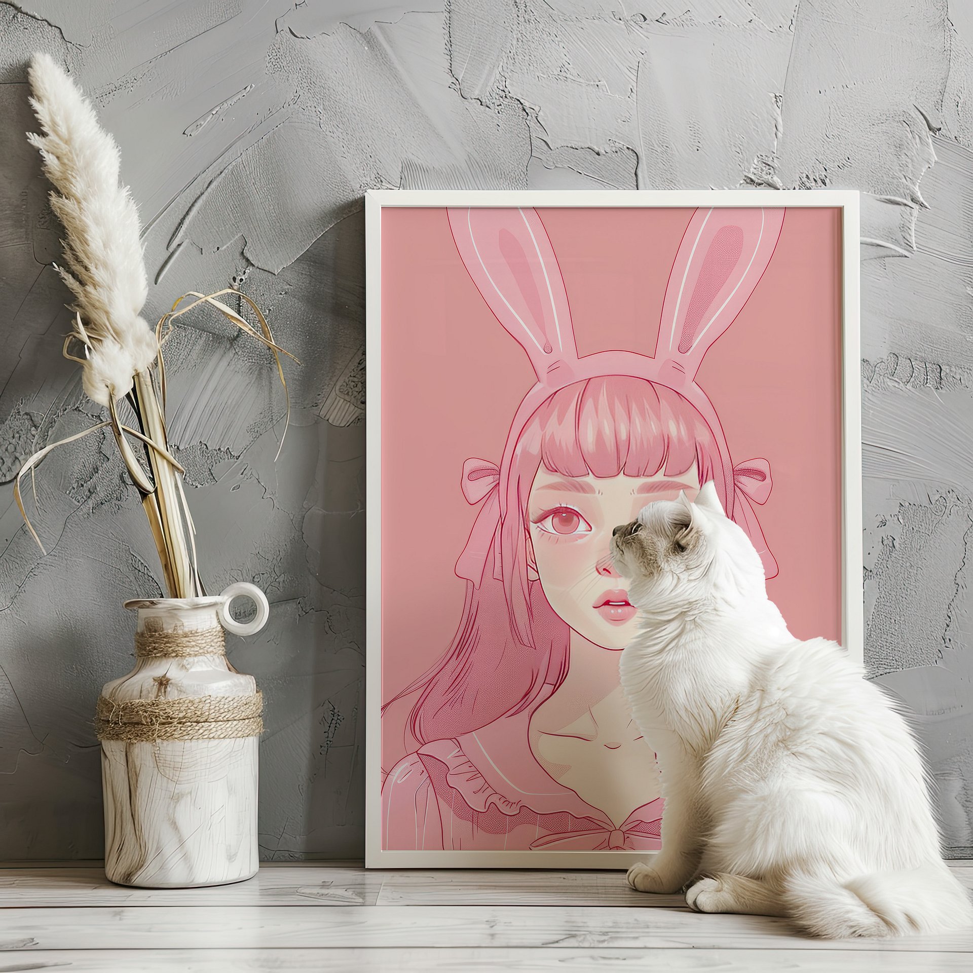 Pink Rabbit Girl Coquette Art Print product image (19)