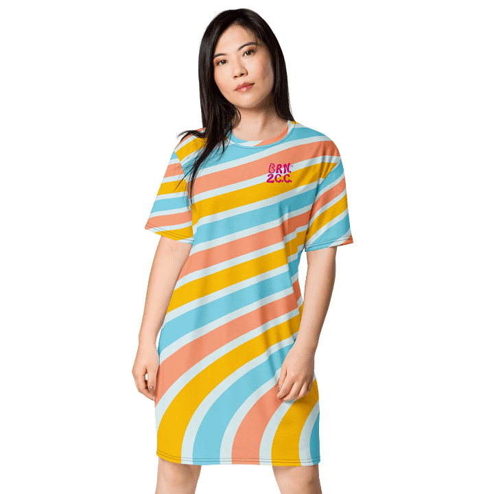 BOURNE to Cape Cod™ | Pink Logos on Bright Stipes | T-Shirt Dress | Beachy-Chic & Festive product image (1)