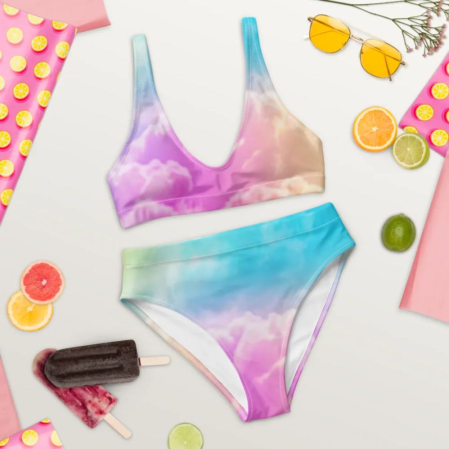 Blur cloud rainbow Design High Waisted Bikini - V7 product image (9)
