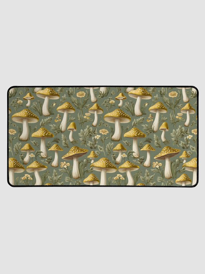 Desk Mat (31.5x15.5 inches) - Golden Mushrooms on a Dark Green Background product image (1)