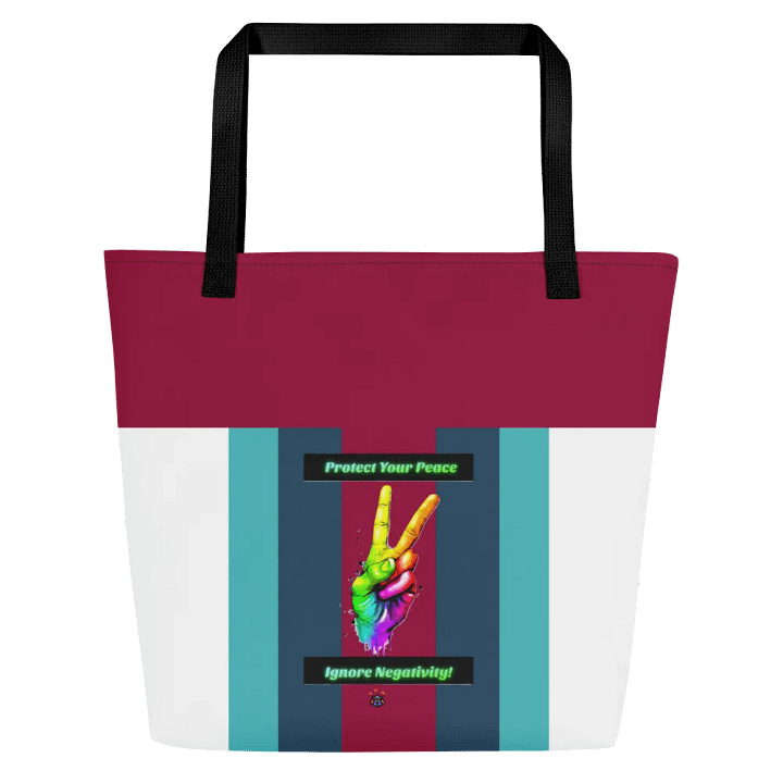 Turquoise, Burgundy, Green Stipred Protect Your Peace Tote Bag with Pocket product image (1)