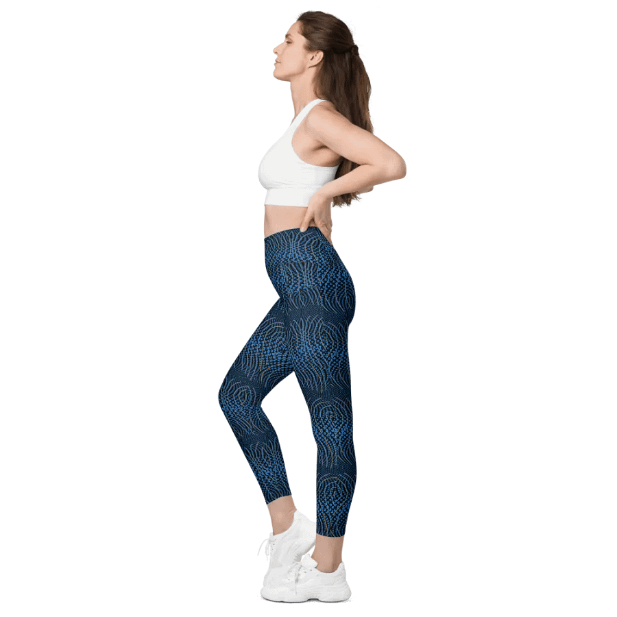 Ladies leggings with pockets in  blue and dark teal design. up to 6 XL size. product image (10)