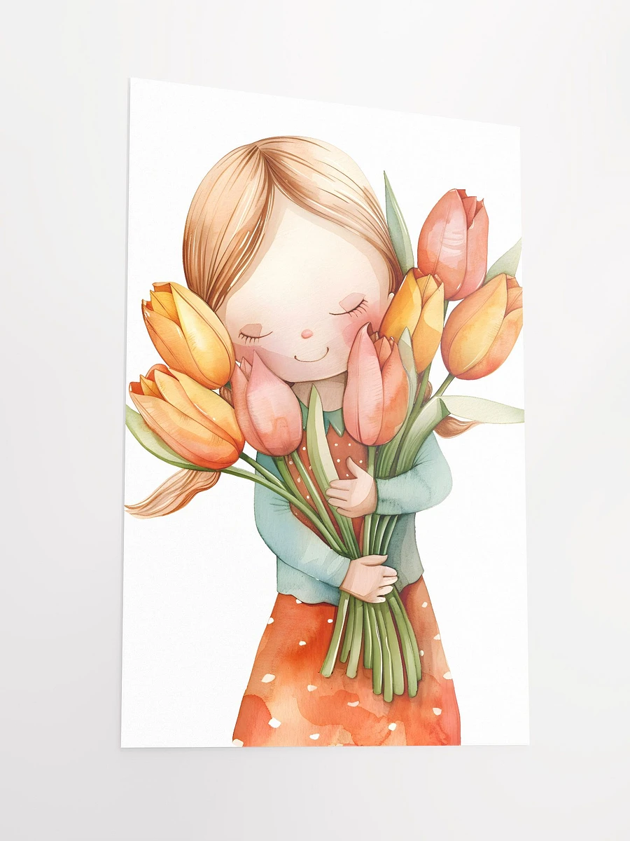 Whimsical Girl Really Loves Tulips Poster: Charming Floral Wall Art for Spring Decor Matte Poster product image (4)