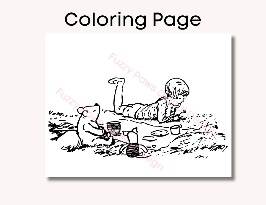 Free Coloring Page - Christopher Robin on a Picnic with Pooh and Piglet product image (1)