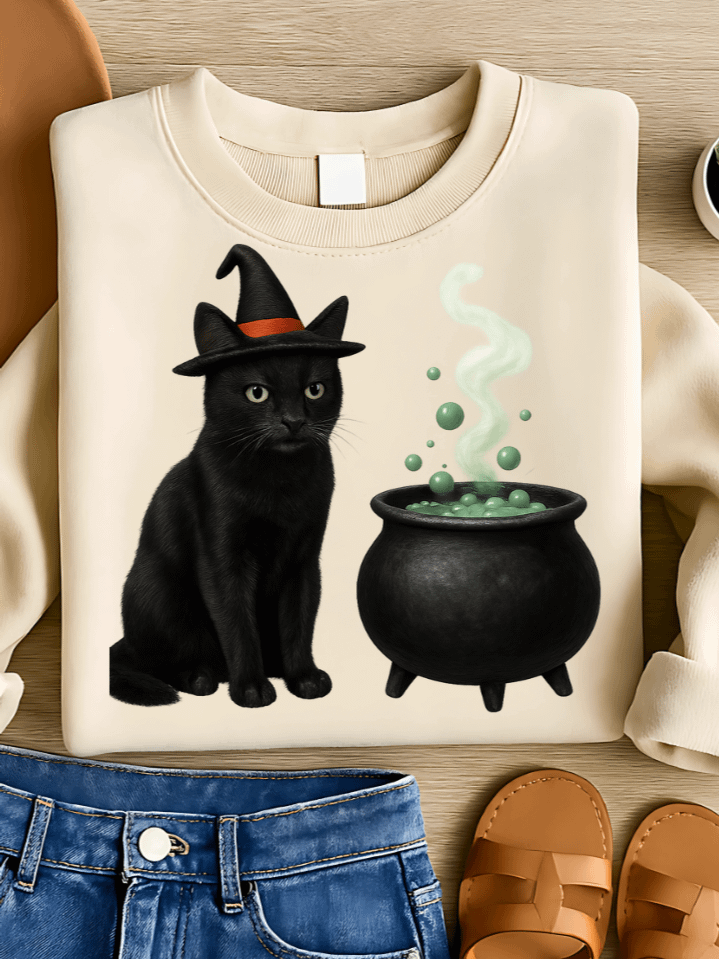 Witch’s Familiar Black Cat Sublimation PNG – Magical Clipart for T-Shirts – Classic Halloween Theme – 300 DPI Instant Digital Download product image (1)