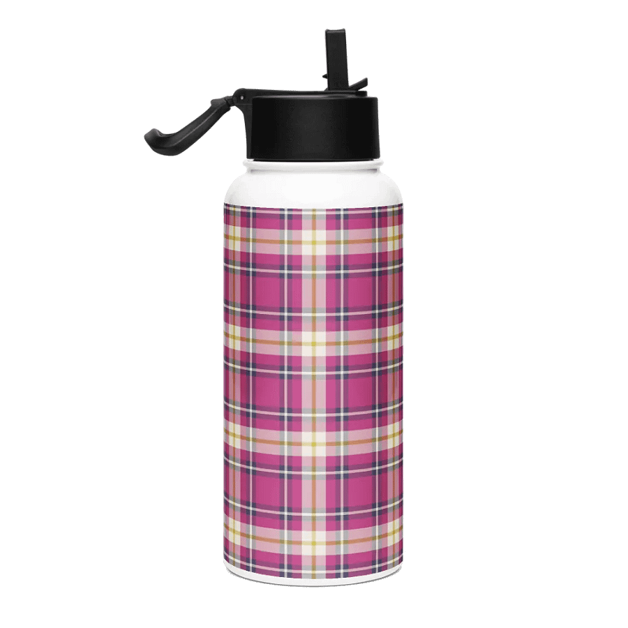 Hot Pink and Navy Blue Plaid Water Bottle product image (1)