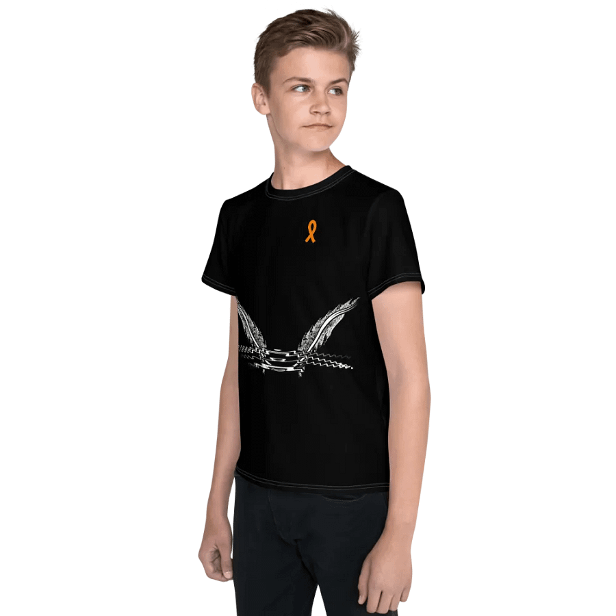 White HApex Gear White Logo Cancer Awareness Orange Ribbon. Black Youth Crew Neck T-Shirt product image (12)
