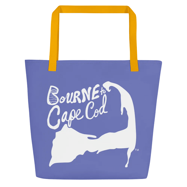 BOURNE to Cape Cod™ | Large Tote Bag with Pocket | Coastal Classic | All-Over Logo Print | White Logo on Slate Blue product image (2)
