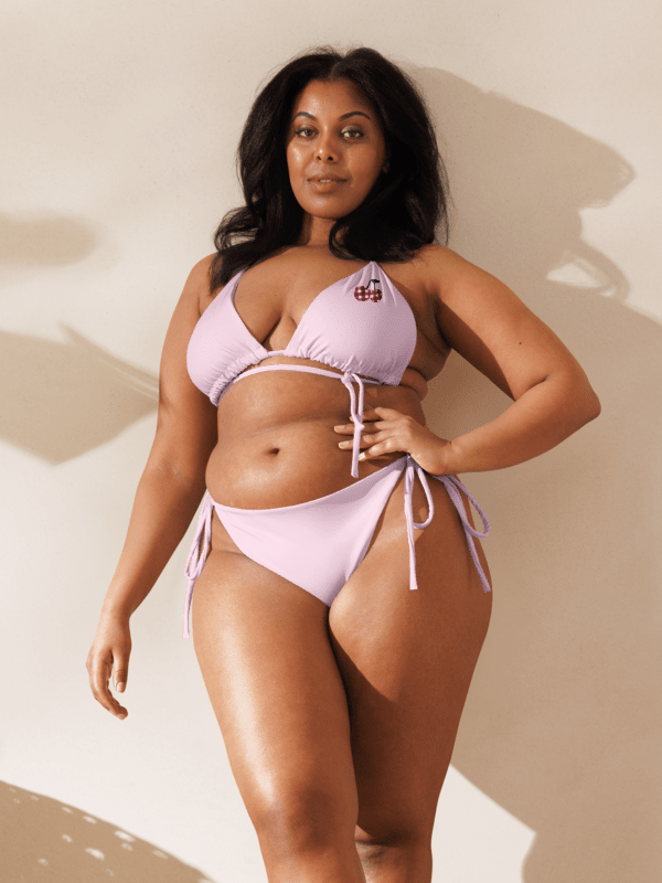 Gingham Cherry Low Rise Cheeky String Bikini, Light Pink product image (2)