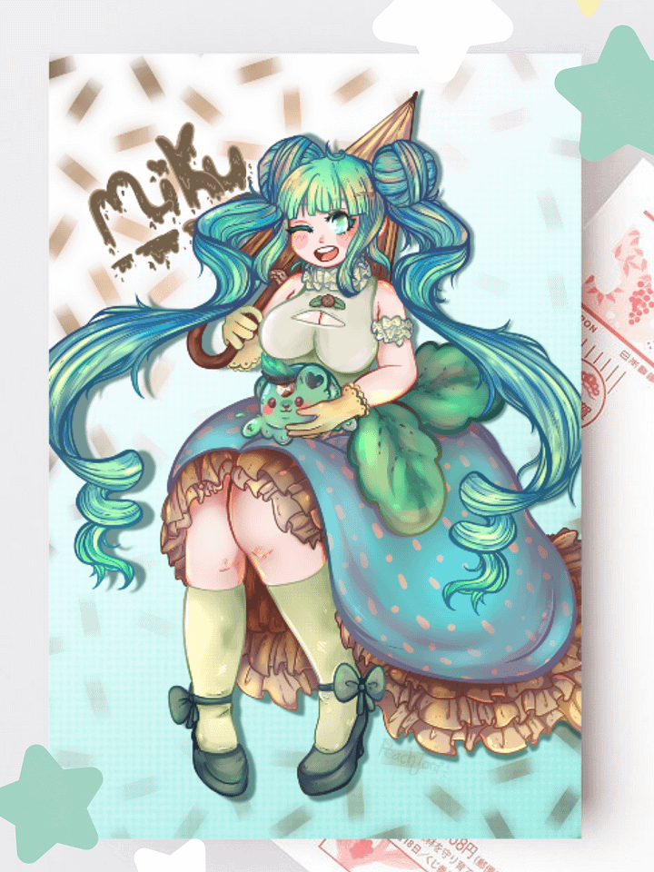 Mint Ice Cream Miku (Postcard Print) 💚 product image (1)