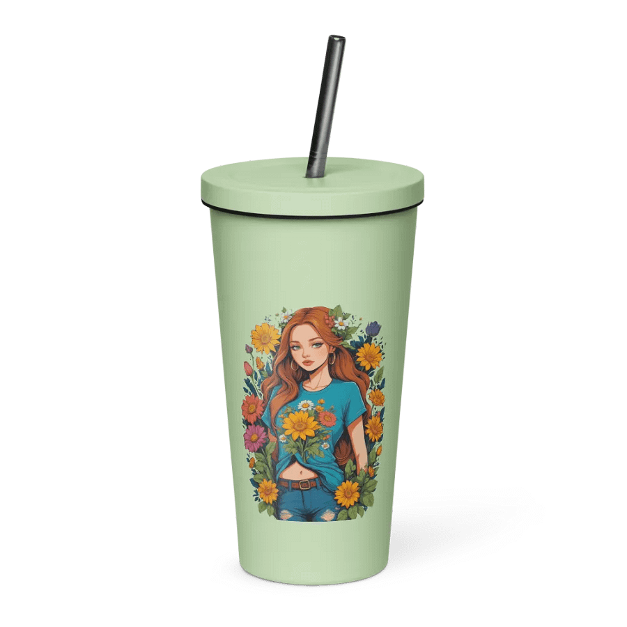 Bloomcore Flower Girl 20 oz Tumbler Cup - Mint - Insulated Tumbler with a Straw - v1 product image (1)