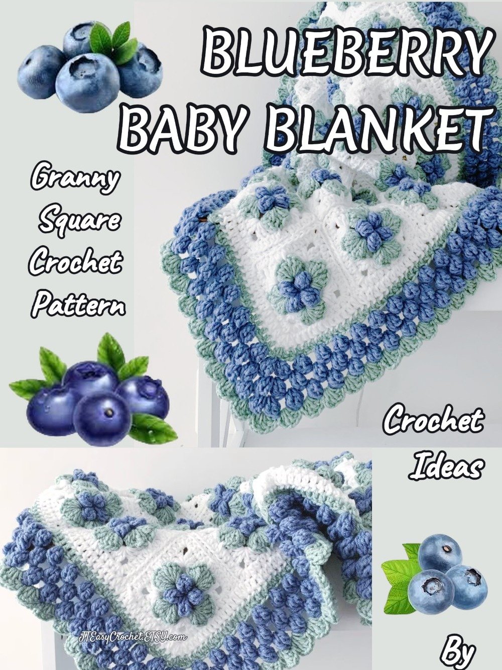 Blueberry Granny Square Afghan Pattern, Fruit Baby Blanket, PDF Instant Download, Cottagecore Crochet Patterns, Boho Vintage Style Lapghan product image (7)
