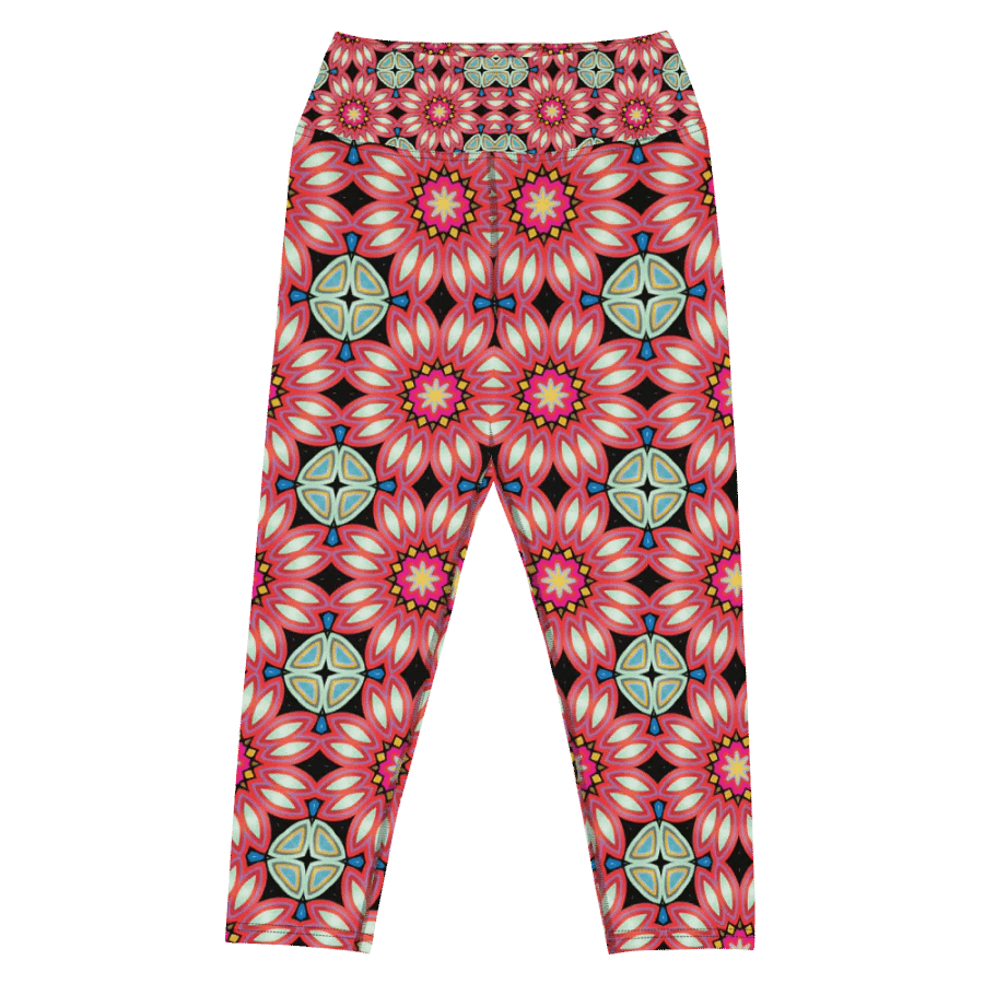 Fractal Batik Maroon Yoga Capri Leggings product image (12)