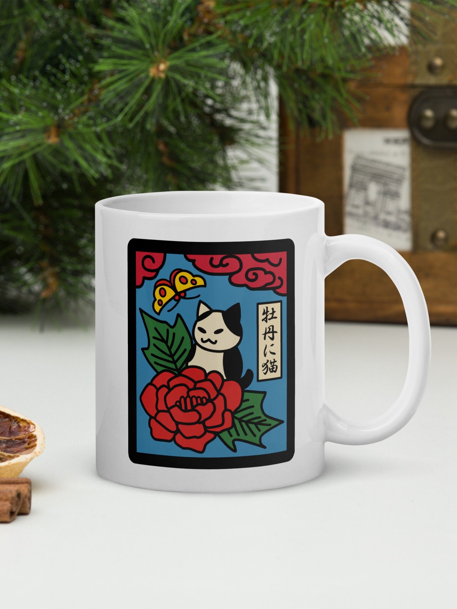 June Hanafuda Japanese Playing Card Cat 11 oz Mug product image (1)
