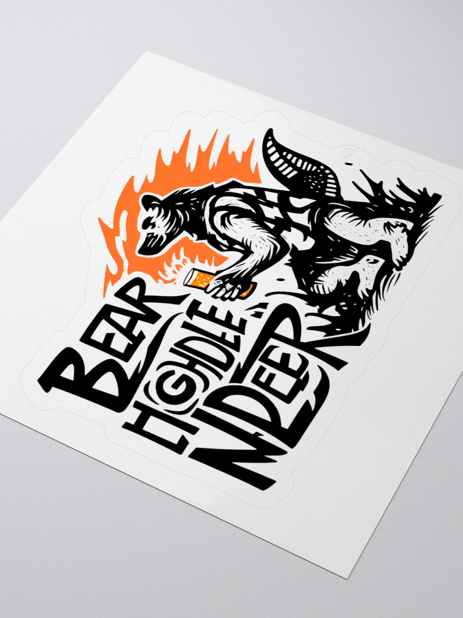 Flame-Backed Bear Holding Beer | Bold Lettering Art Sticker product image (8)
