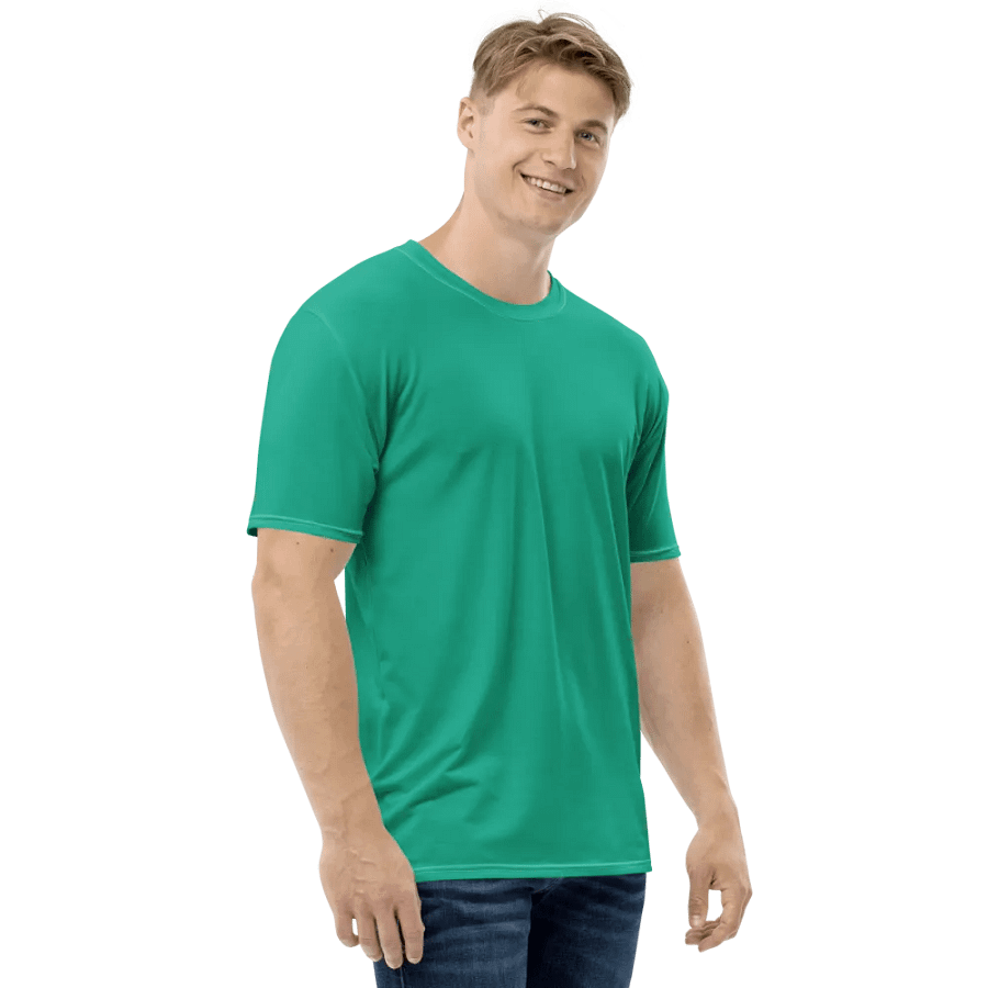 Plain Medium Sea Green Light Summer Men's Crewneck Polyester Heavyweight Premium T-Shirt by Treasure Pie product image (4)