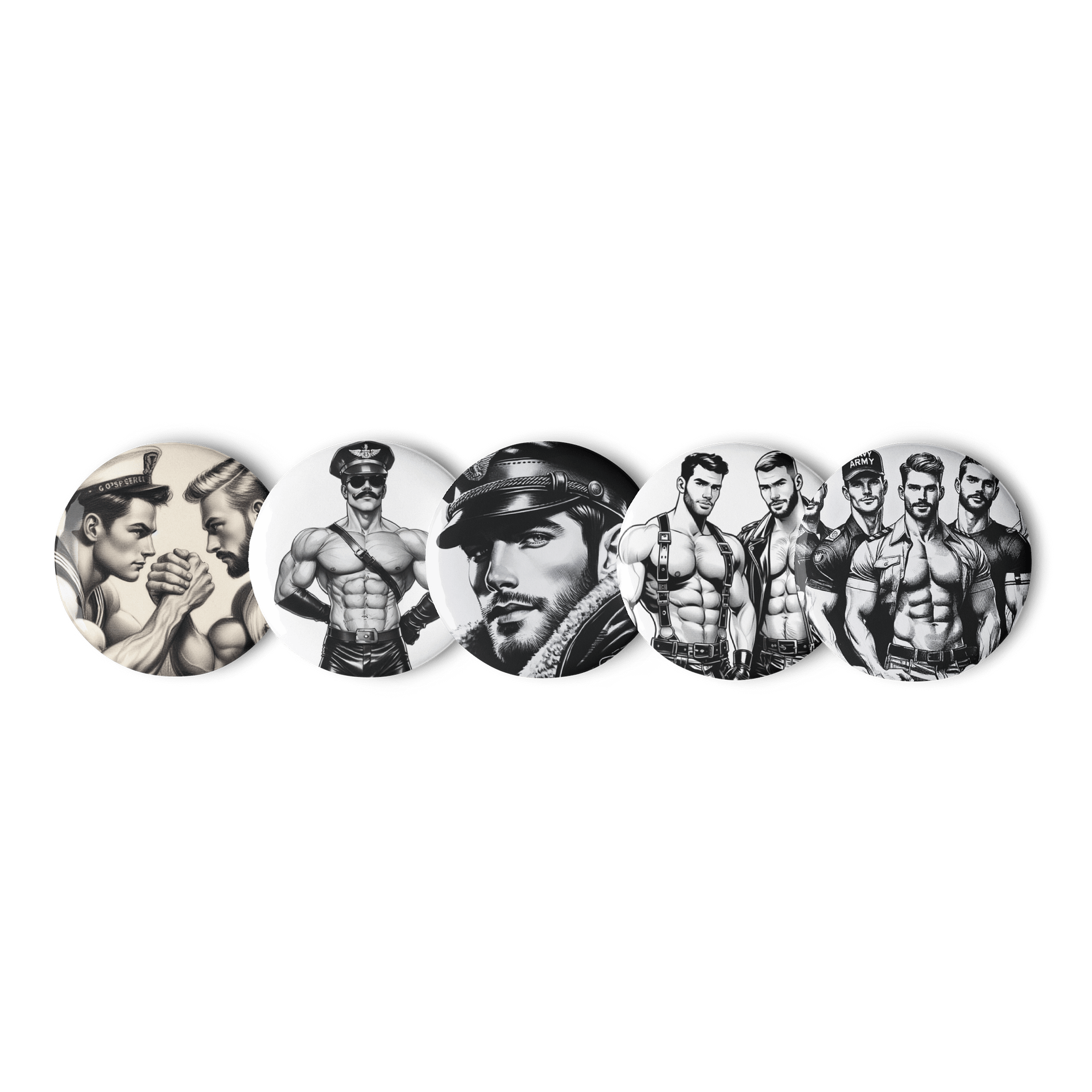 Heritage Gay Leather 5 Button Pin Set – Tom of Finland Tribute Gay Pride Graphic Design Button Pins product image (1)