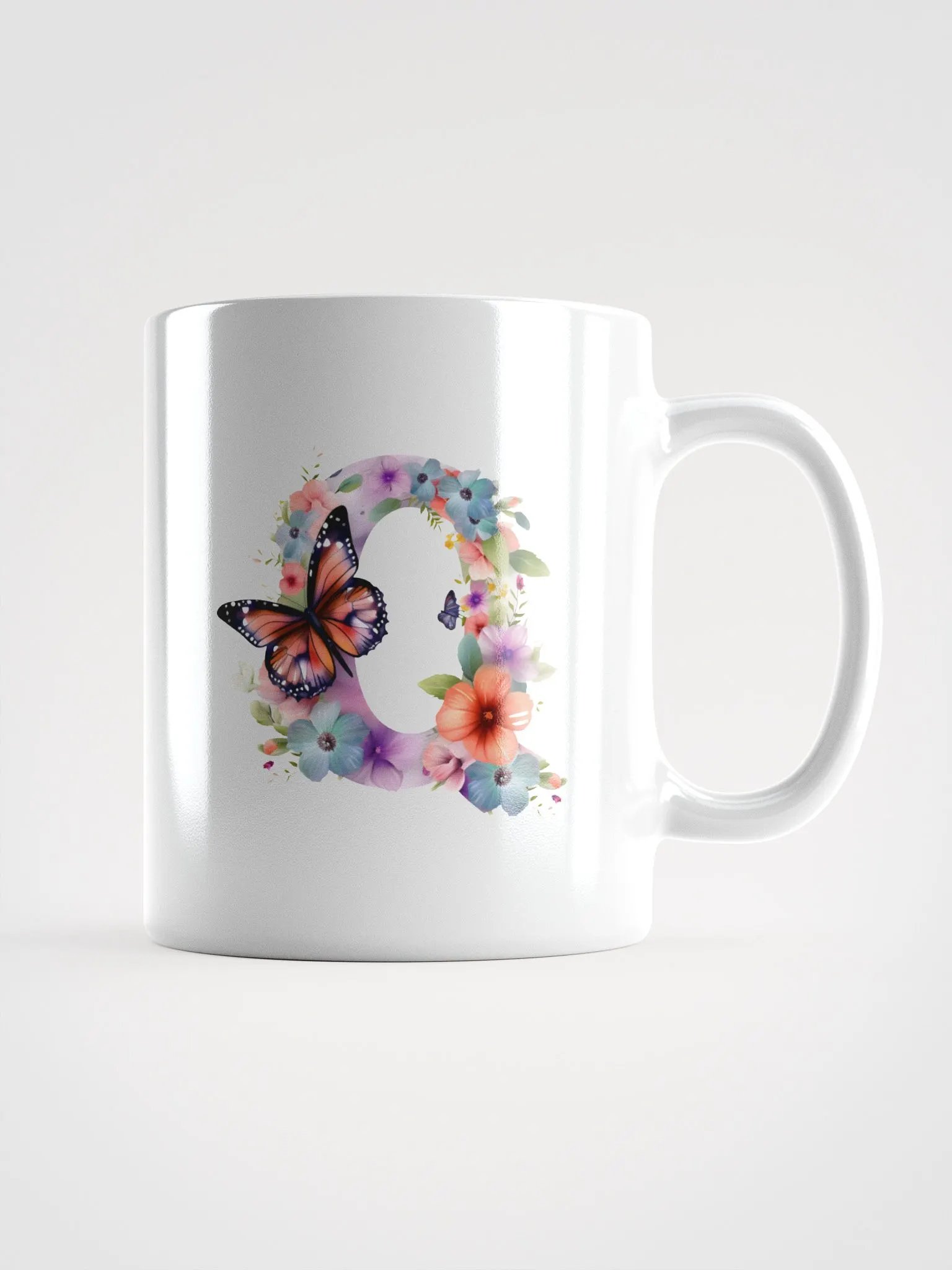 Letter Q Monogram Floral Fantasy White Glossy Mug product image (3)