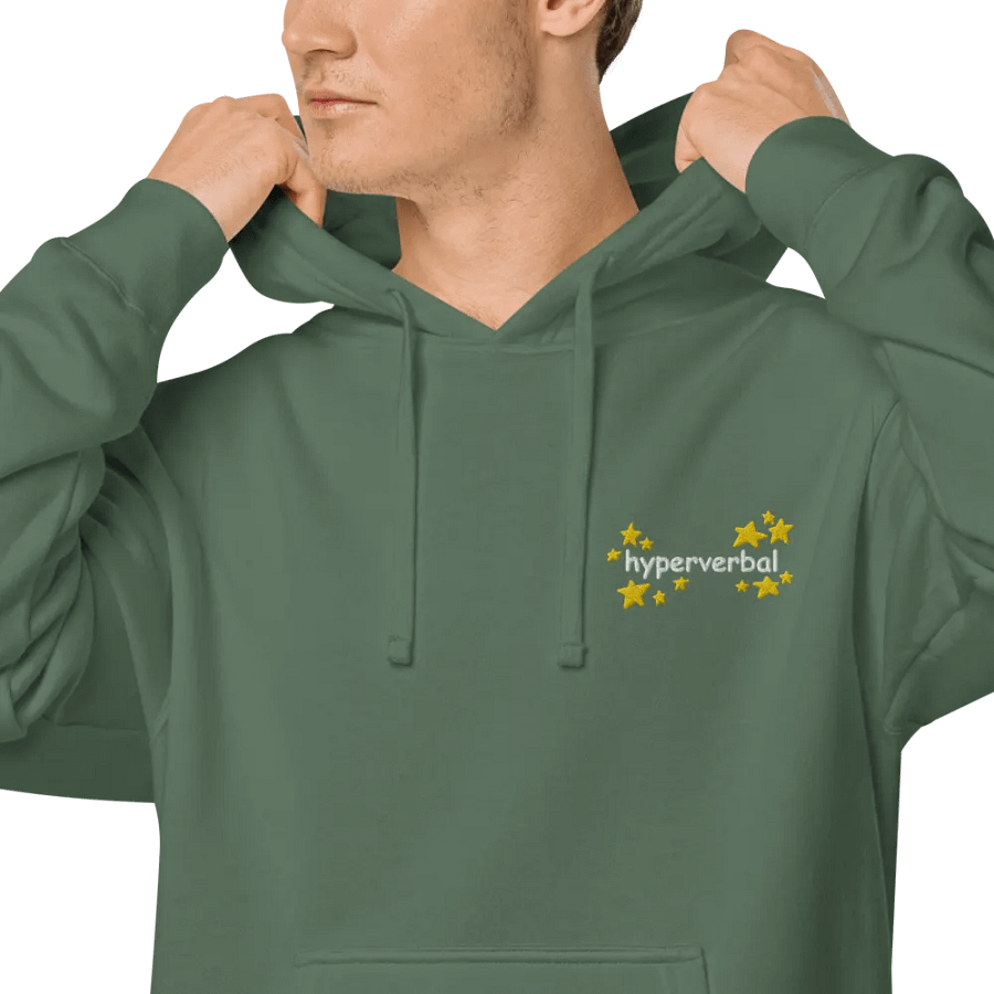 hyperverbal (L.C., comic sans and stars) embroidered pigment-dyed hoodie product image (8)