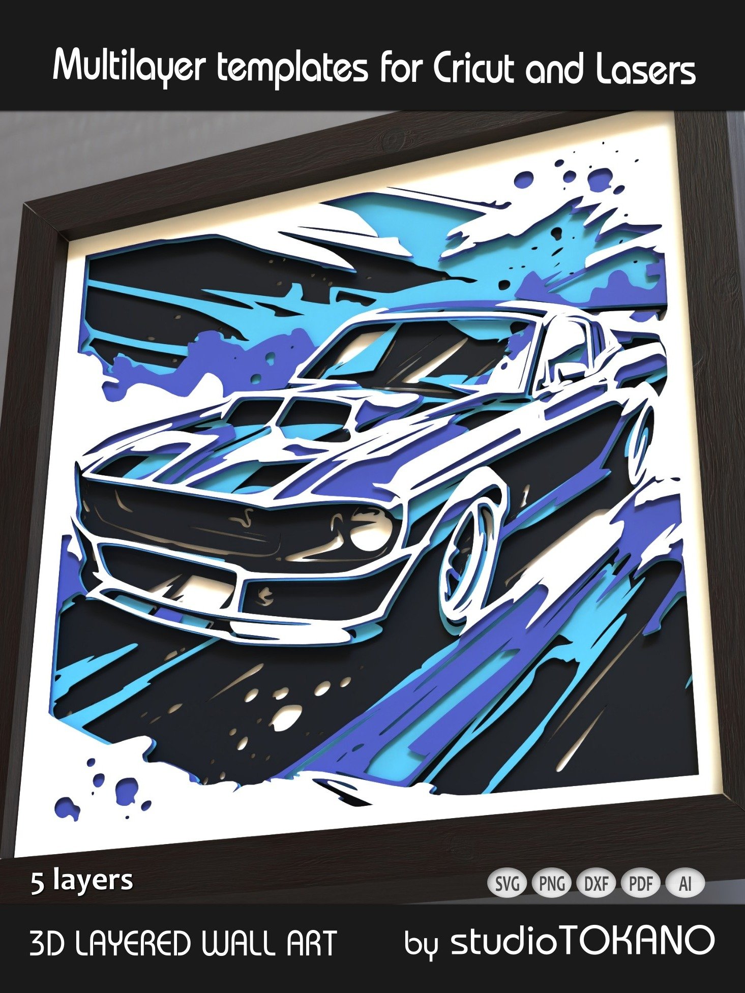Ford Mustang 3D Shadow Box SVG product image (7)
