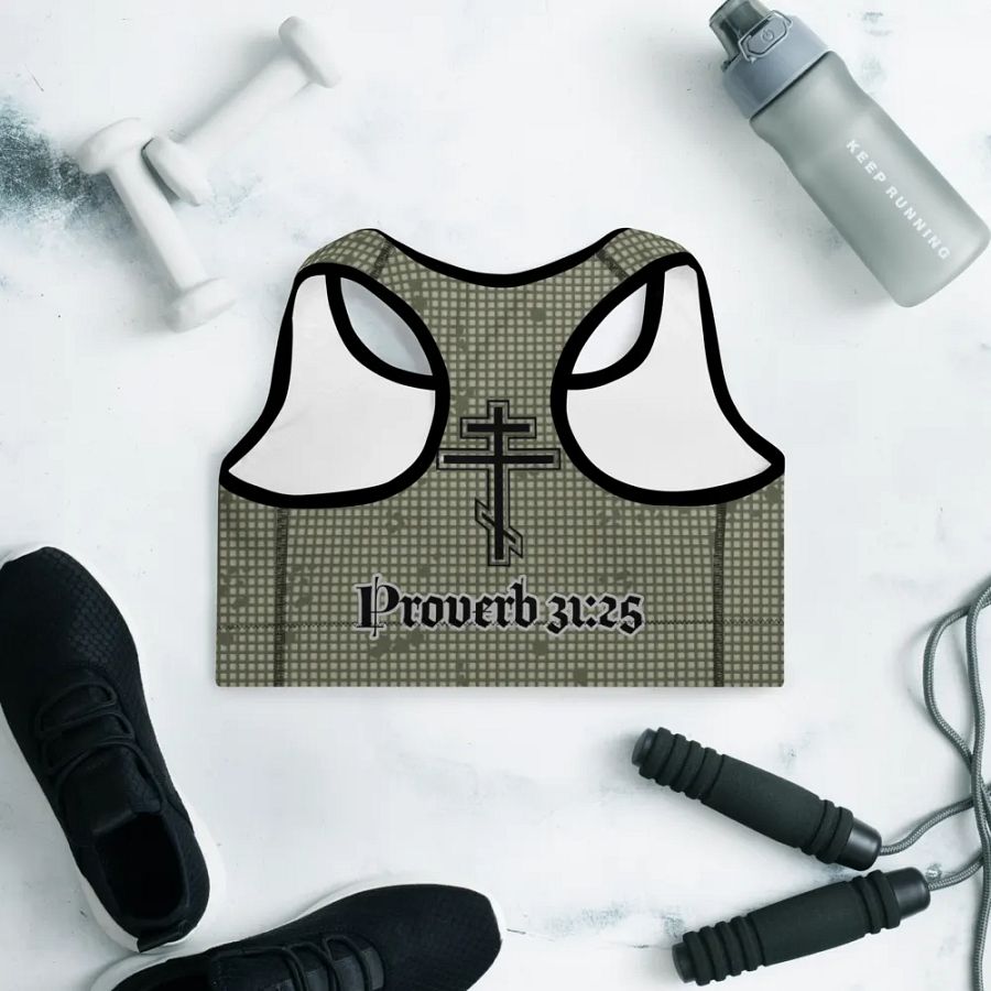 Faithful Camo: Proverb 3:25 Padded Sports Bra - Desert Night Camo product image (9)