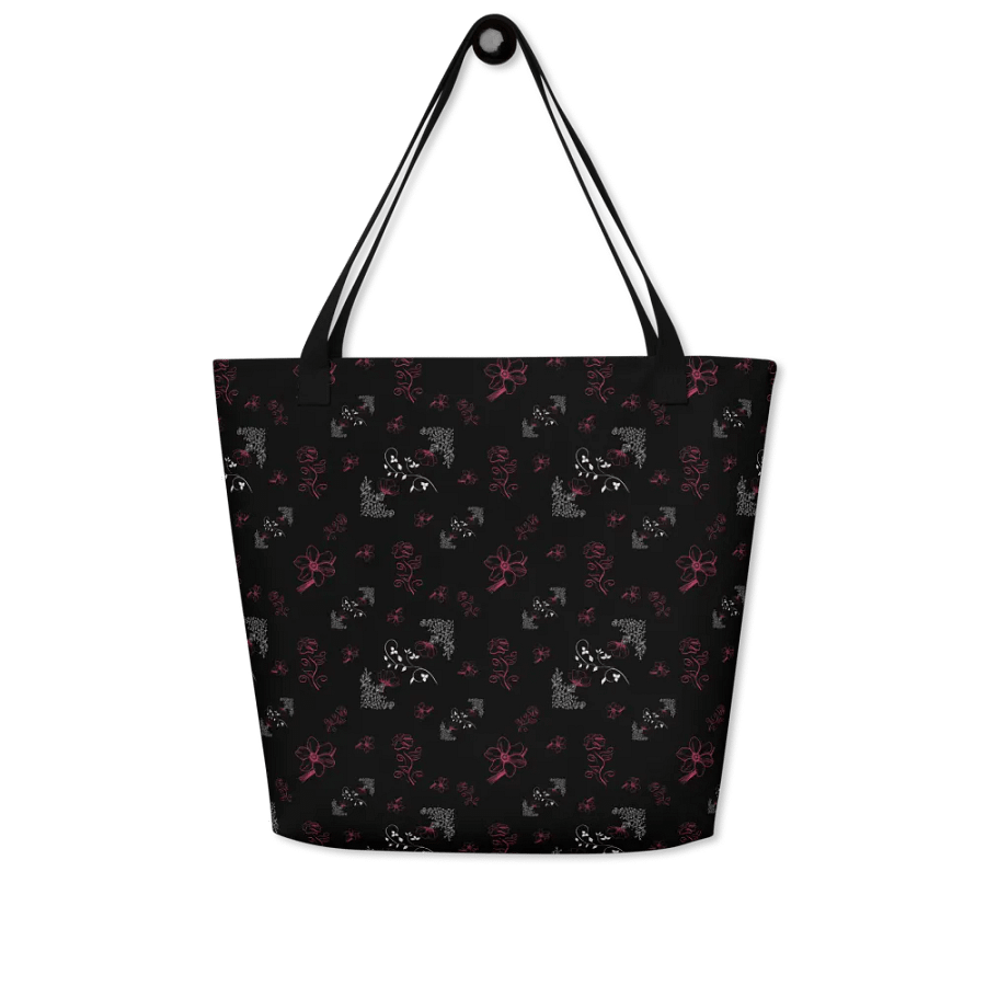 Magenta & White Flowers on Black Tote Bag product image (4)